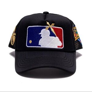 Black Trucker Hat with Embroidered Baseball Patch